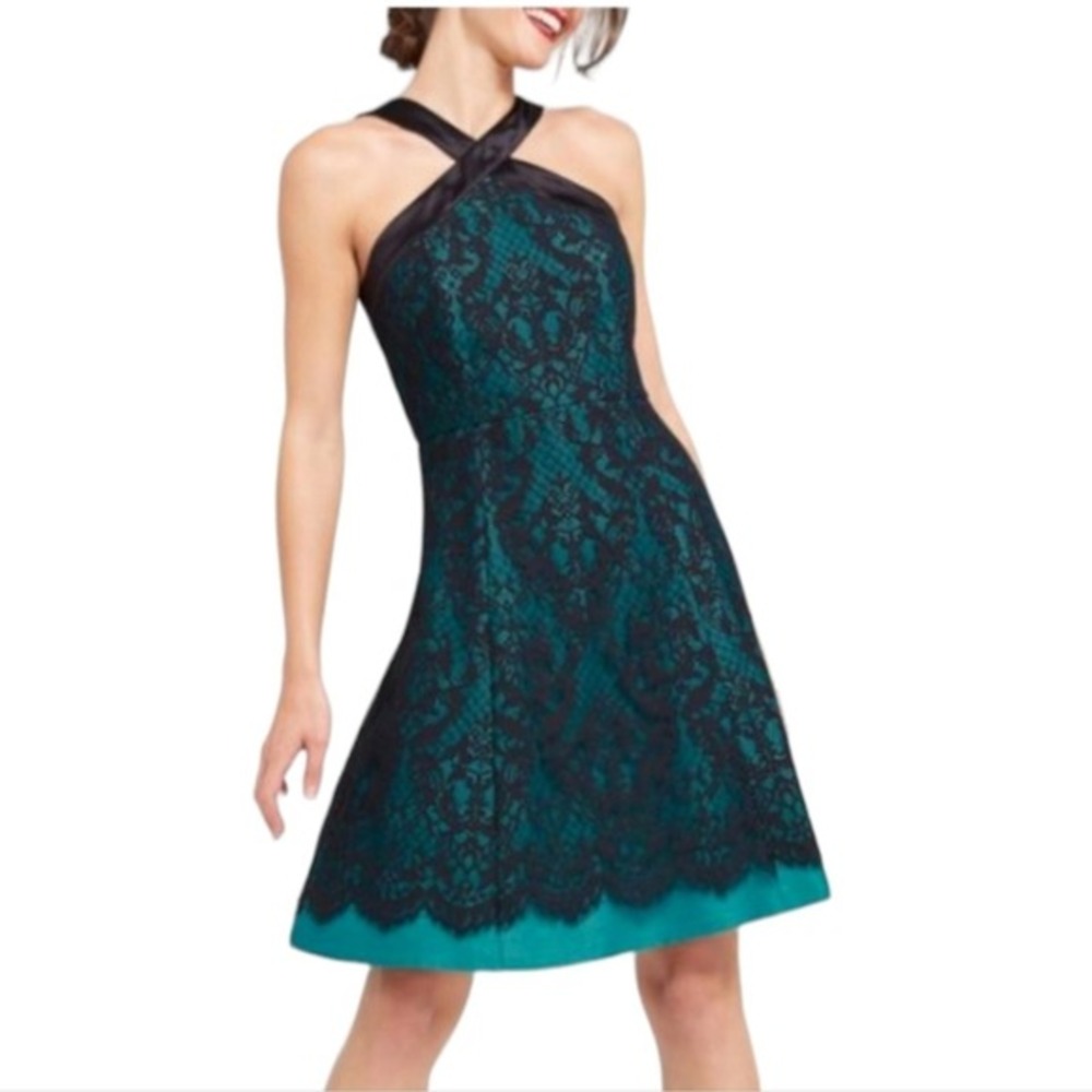 Draper James Betty Party pLace Halter MiniKnee Length Dress Teal Black Size 10